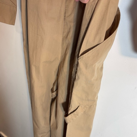 ZARA Sz L Boiler Suit Tan Belted Jumpsuit long Sleeve Patch Pockets Loose Leg - Picture 10 of 10
